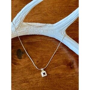 Designer 925 Sterling Silver Amethyst Square Modernist Pendant Necklace